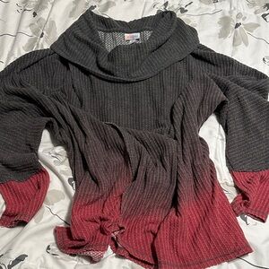 LuLaRoe Women's Cowl Neck Sweater - Black and Red Ombre
